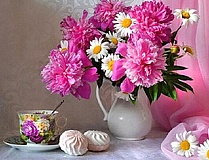 Пионы и зефир - алмазная живопись на подрамнике DV-951122