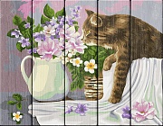 Кошка в лукошке. Жанна Когай - картина по номерам на дереве PKW-1 68