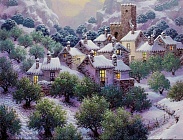 Заснеженные дома - алмазная живопись на подрамнике