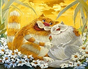 Влюбленные котики - алмазная живопись на подрамнике DV-9565-2